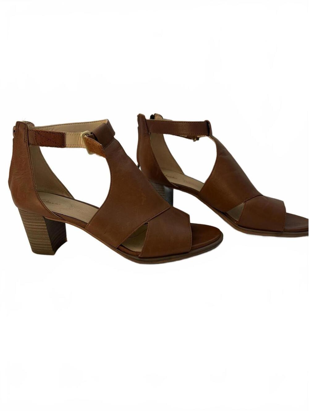 CLARKS Women's Sz 8.5 M Brown Kaylin 60 Glad Leather Sandal Quiet Luxury